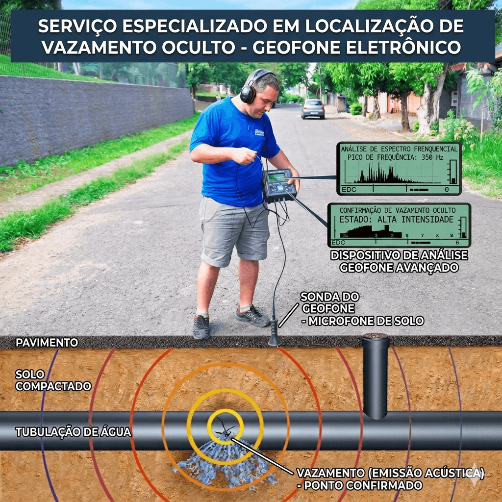 Detecção de vazamento oculto com geofone eletrônico: sonda de solo e análise de frequência